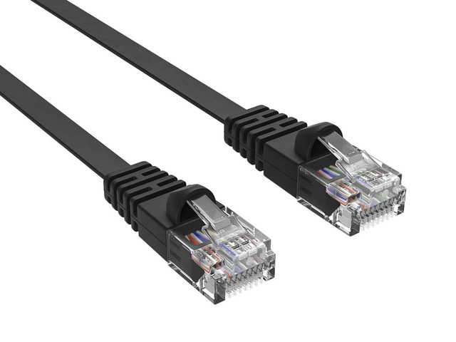 Cable Leader 35ft Cat6 Flat Ethernet Cable / Slim LAN Patch Cable, 1 Gigabit RJ45, 250MHz 32AWG UTP, Black, for Wall, Baseboard & Under Carpet