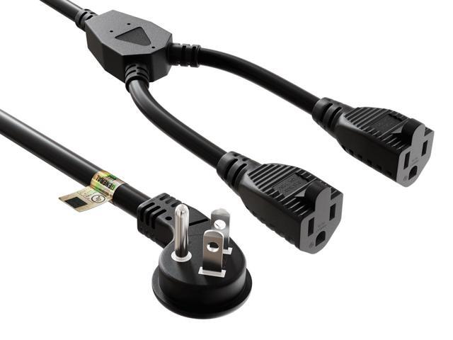 Cable Leader 72in NEMA 5-15P Low Profile Angled to 2x 5-15R Power Splitter Cord, 16 AWG SJT 13A/125V, Black - 1 to 2 Y Splitter for Outlets, PC &...