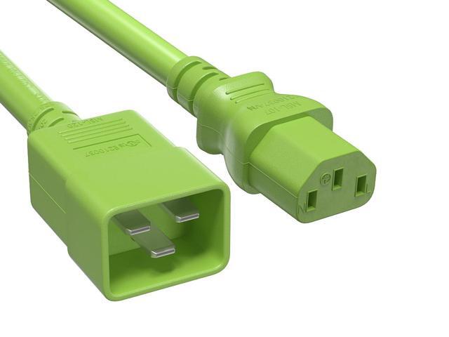Cable Leader 4ft C20 to C13 Power Cord, 14AWG, 15A/250V, SJT, Green, UL Listed, for Server, PDU & Data Center