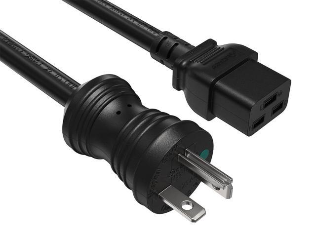 Cable Leader 10ft NEMA 5-20P to C19 Hospital Grade Power Cord, 12AWG, 20A/125V, SJT, Black, UL Listed, Hospital Grade for Medical Equipment