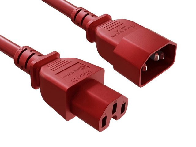 Cable Leader 15ft IEC C14 to C15 Heavy Duty PDU Power Cord, 14 AWG SJT 15A/250V, Red - Server Rack Jumper Cable for Network Switches & Hot...