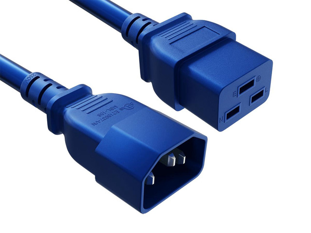 Cable Leader 6ft IEC C14 to C19 Heavy Duty Power Extension Cord, 14 AWG SJT 15A/250V, Blue - Server Rack PDU Jumper Extension Cable, IEC 60320, UL...