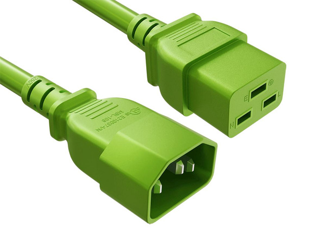 Cable Leader 2ft IEC C14 to C19 Heavy Duty Power Extension Cord, 14 AWG SJT 15A/250V, Green - Server Rack PDU Jumper Extension Cable, IEC 60320, UL...