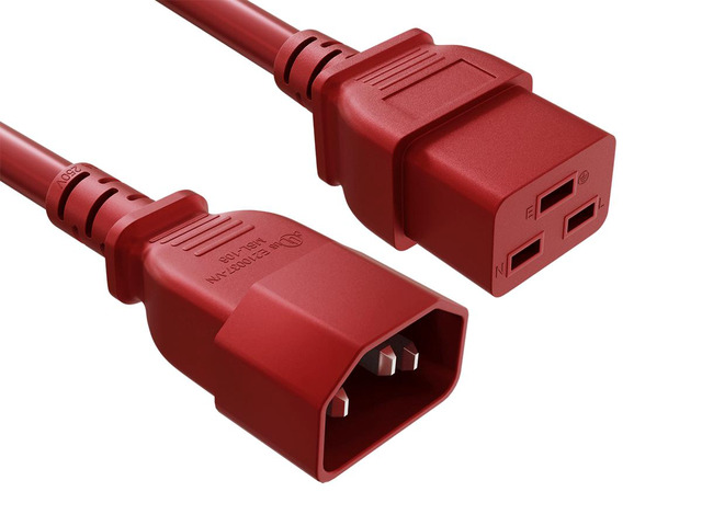 Cable Leader 6ft IEC C14 to C19 Heavy Duty Power Extension Cord, 14 AWG SJT 15A/250V, Red - Server Rack PDU Jumper Extension Cable, IEC 60320, UL...