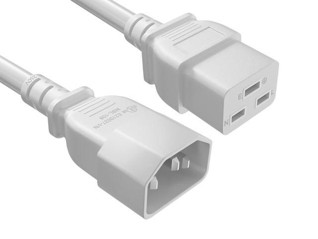 Cable Leader 2ft IEC C14 to C19 Heavy Duty Power Extension Cord, 14 AWG SJT 15A/250V, White - Server Rack PDU Jumper Extension Cable, IEC 60320, UL...