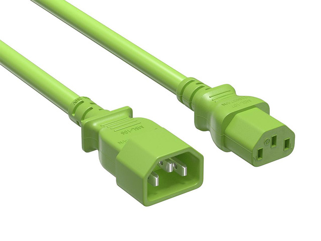 Cable Leader 4ft IEC C14 to C13 Heavy Duty Power Extension Cord, 14 AWG SJT 15A/250V, Green - Server Rack PDU Jumper Extension Cable, IEC 60320, UL...