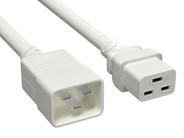 Cable Leader 6ft IEC C20 to C19 Heavy Duty Power Extension Cord, 12 AWG SJT 20A/250V, White - Server Rack PDU Jumper Extension Cable, IEC 60320, UL...