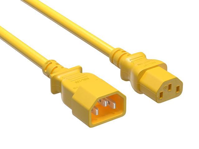 Cable Leader 2ft IEC C14 to C13 Power Extension Cord, 18 AWG SJT 10A/250V, Yellow - Server Rack PDU Jumper Extension Cable, IEC 60320, UL Listed
