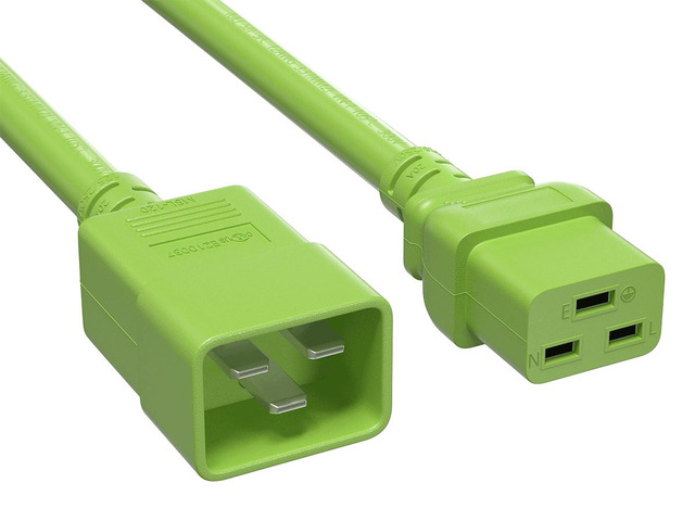 Cable Leader 4ft IEC C20 to C19 Heavy Duty Power Extension Cord, 12 AWG SJT 20A/250V, Green - Server Rack PDU Jumper Extension Cable, IEC 60320, UL...