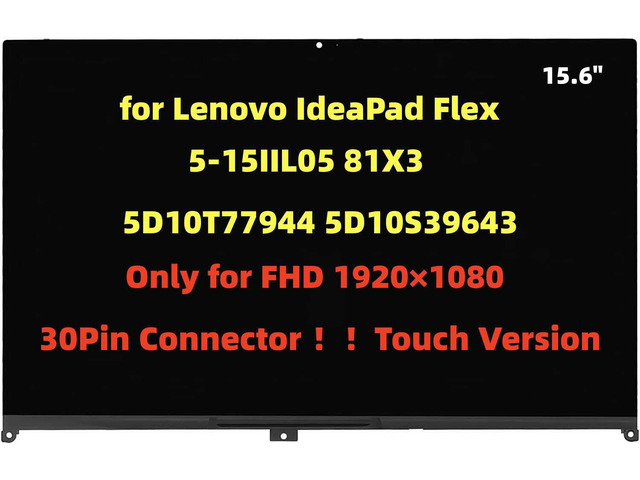 15.6' Screen Replacement for Lenovo IdeaPad Flex 5-15IIL05 81X3 5D10T77944 5D10S39643 FHD-IPS LCD Display Touch Screen Digitizer Assembly Bezel...
