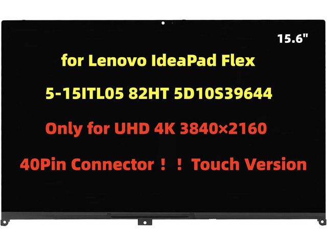 15.6' Replacement for Lenovo IdeaPad 5-15ITL05 82HT 5D10S39644 UHD 4K IPS LCD Display Touch Screen Digitizer Assembly Bezel with Board...