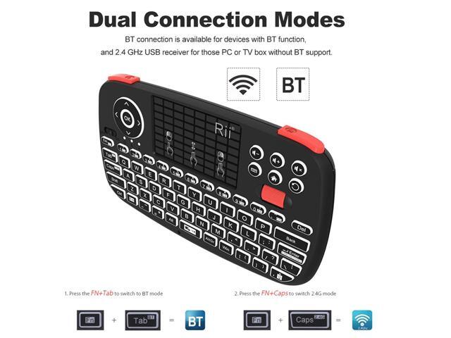 Rii i4 Mini Bluetooth Keyboard with Touchpad, Blacklit Portable Wireless Keyboard with 2.4G USB