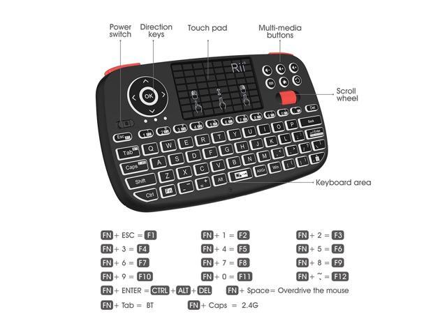 Rii i4 Mini Bluetooth Keyboard with Touchpad, Blacklit Portable Wireless Keyboard with 2.4G USB