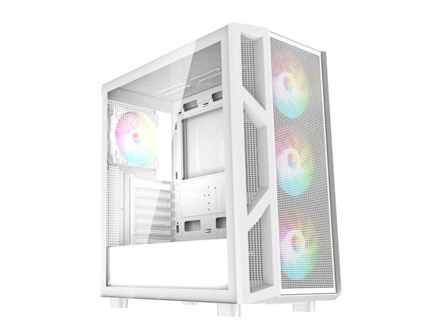 Ruix CV103 White Color USB3.0 Tempered Glass Side Panel Mid Tower ATX Gaming Computer Case With Fixed Rainbow Fans X4 Pre-installed With Mesh
