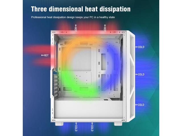 Ruix CV103 White Color USB3.0 Tempered Glass Side Panel Mid Tower ATX Gaming Computer Case With Fixed Rainbow Fans X4 Pre-installed With Mesh