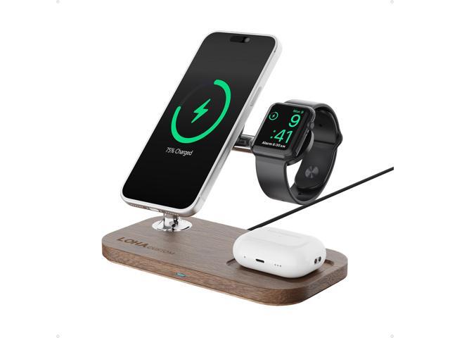 Loha Custom Black Walnut Wood 3-in-1 Wireless Charger, Charging Station & Stand for iPhone, Apple Watch, and AirPods, Compatible with MagSafe,... Loha Custom Black Walnut Wood 3-in-1 Wireless Charger, Charging Station & Stand for iPhone, Apple Watch, and AirPods, Compatible with MagSafe,...