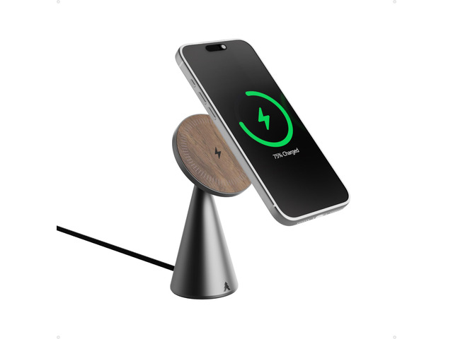 Loha Custom Black Walnut Wood and Aluminum Wireless Charger, Magnetic Charging Stand for iPhone, Compatible with MagSafe