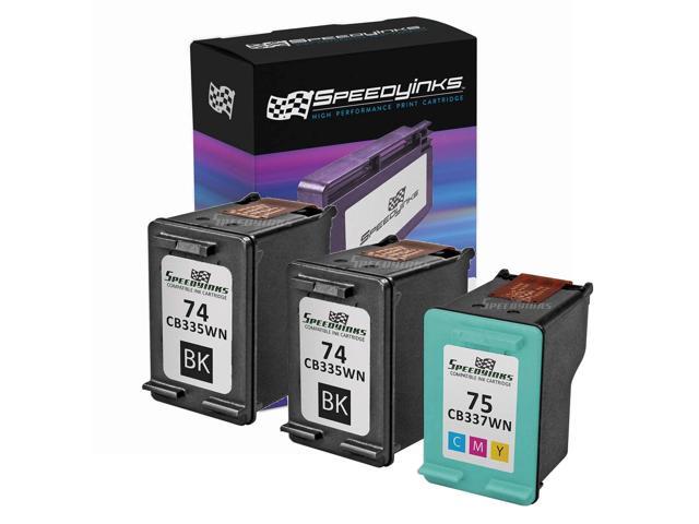 Speedy Inks Remanufactured Ink Cartridge for HP 74 and HP 75 (2 Black, 1 Color, 3-Pack) Compatible w HP J5783 C4343 D4360 C5280 J5725 C5288 C4383.