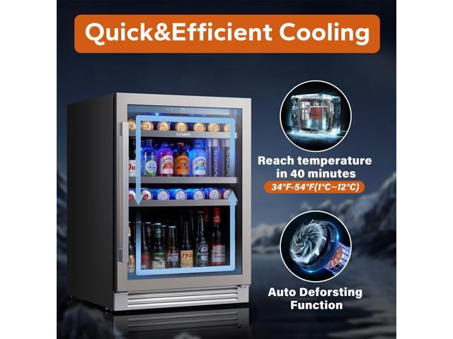 Ca'Lefort 24 Inch Beverage Refrigerator cooler, 180 Can Beverage Fridge with Glass Door 3 LED Drink Fridge Built in or Freestanding for...