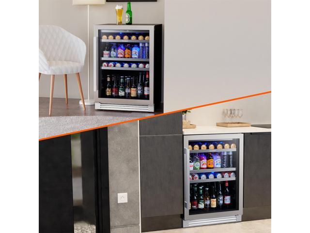 Ca'Lefort 24 Inch Beverage Refrigerator cooler, 180 Can Beverage Fridge with Glass Door 3 LED Drink Fridge Built in or Freestanding for...