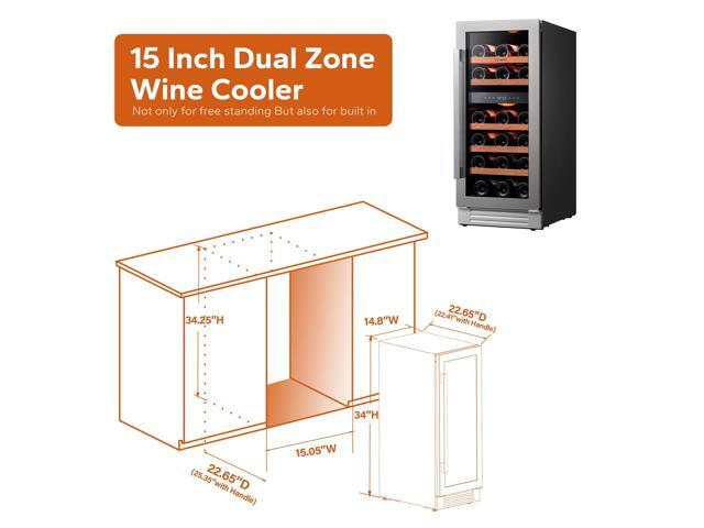 Ca'Lefort 15 Inch Wine Fridge, 28 Bottle Wine Cooler Refrigerator with Glass Door, 3 LED Dual Zone Wine cllear, Built-in or Freestanding for...