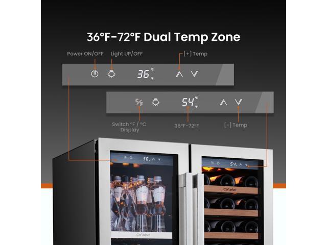 Ca'Lefort 30 Inch Wine and Beverage Refrigerator, 80 Can and 33 Bottle French Door Wine Fridge,3 LED Dual Zone Wine Cellar Glass Door, Built-in or...