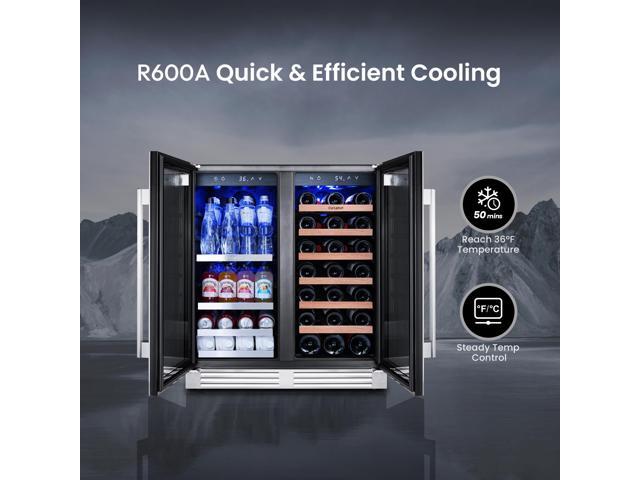 Ca'Lefort 30 Inch Wine and Beverage Refrigerator, 80 Can and 33 Bottle French Door Wine Fridge,3 LED Dual Zone Wine Cellar Glass Door, Built-in or...