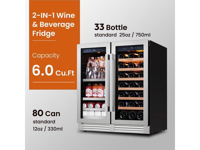 Ca'Lefort 30 Inch Wine and Beverage Refrigerator, 80 Can and 33 Bottle French Door Wine Fridge,3 LED Dual Zone Wine Cellar Glass Door, Built-in or...