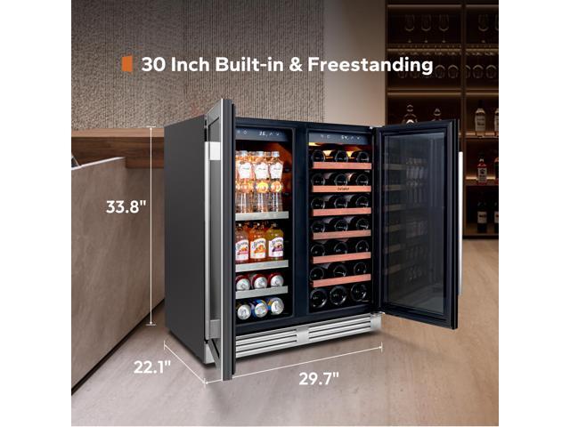 Ca'Lefort 30 Wine & Beverage Refrigerator 80 Can & 33 Bottle Extra Large Capacity Design Chilled Wine Cooler Built-In/Suspended Dual Temperature...