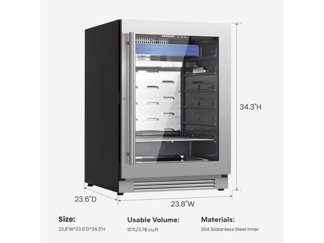 Ca'Lefort Pro Dry Aging Cooler Fridge - Advanced Airflow & Built-in Lock Soft Lighting + Wall/Cabinet Installation Perfect for Meat...