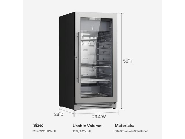 Ca'Lefort Pro Dry Age Fridge & Refrigerator - 34-77°F & 60-85% Humidity Cooler 7.87 Cu. Ft Capacity + UV Sterilization Stainless Steel for...