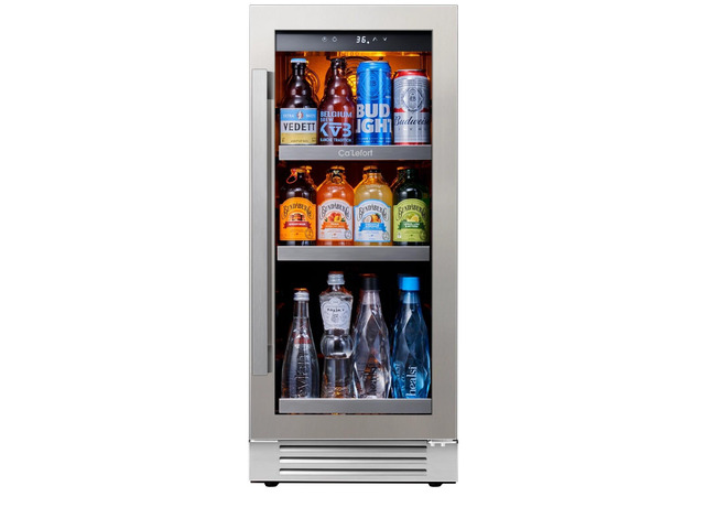 Ca'Lefort 15 Inch Beverage Fridge, 100 Can Beverage Refrigerator with Glass Door & Removable Shelves, 3 LED Lights, 34-54°F Built-in or...