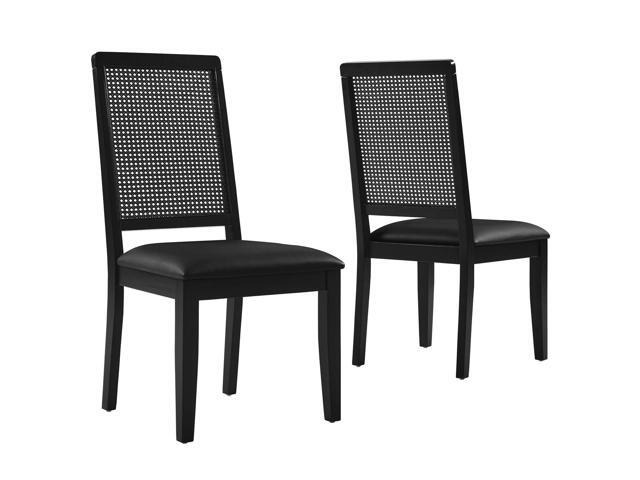 Arlo Vegan Leather Upholstered Faux Rattan and Wood Dining Side Chairs Set of 2 by Modway