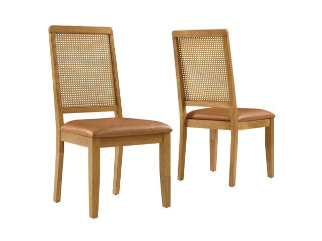 Arlo Vegan Leather Upholstered Faux Rattan and Wood Dining Side Chairs Set of 2 by Modway