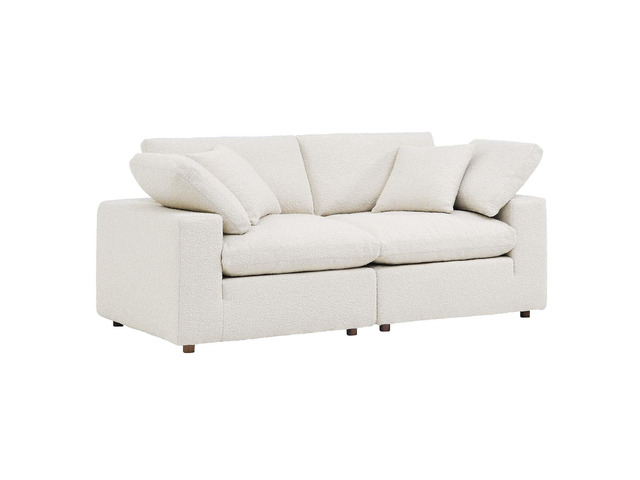 Commix Down Filled Overstuffed Boucle Fabric Loveseat Ivory EEI-6361-IVO