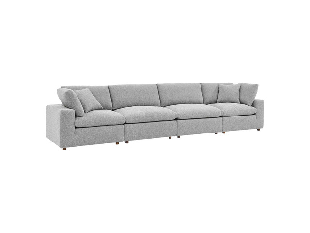 Commix Down Filled Overstuffed Boucle Fabric 4-Seater Sofa Light Gray EEI-6364-LGR