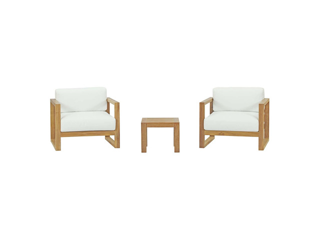Upland 3 Piece Outdoor Patio Teak Set Natural White EEI-3119-NAT-WHI-SET