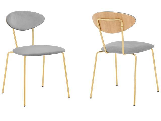 Neo Modern Gray Velvet and Gold Metal Leg Dining Room Chairs - Set of 2