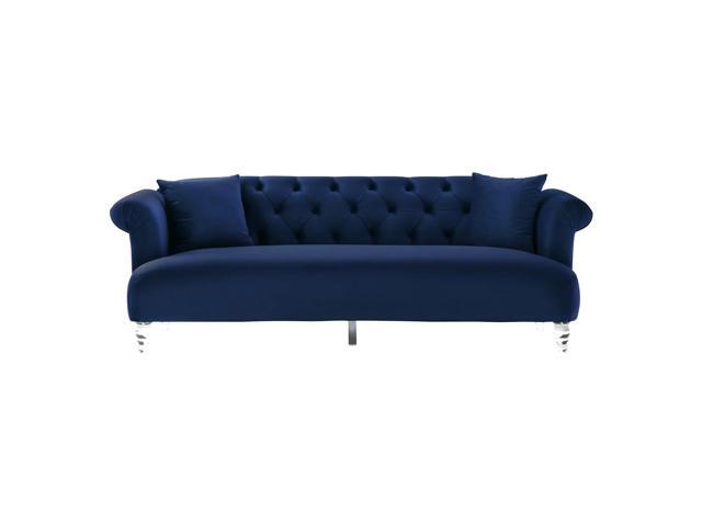 Elegance Contemporary Sofa in Blue Velvet with Acrylic Legs