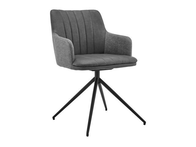 Simone Modern Faux Leather and Fabric Metal Swivel Dining Room Chairs - Set of 2