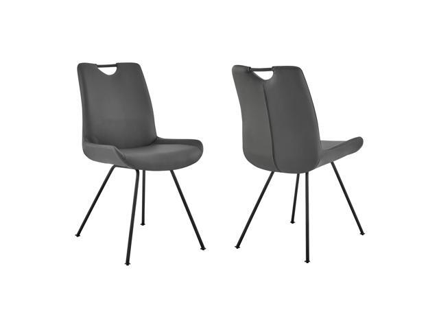 Coronado Contemporary Dining Chair in Gray Powder Coated Finish and Gray Faux Leather - Set of 2