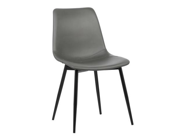 Monte Contemporary Dining Chair in Gray Faux Leather with Black Metal Legs