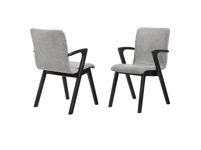 Varde Mid-Century Gray Upholstered Dining Chairs in Black Finish - Set of 2