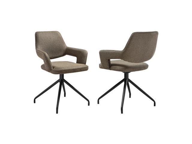 Penny Swivel Upholstered Dining Chair in Brown Fabric with Black Metal Legs - Set of 2