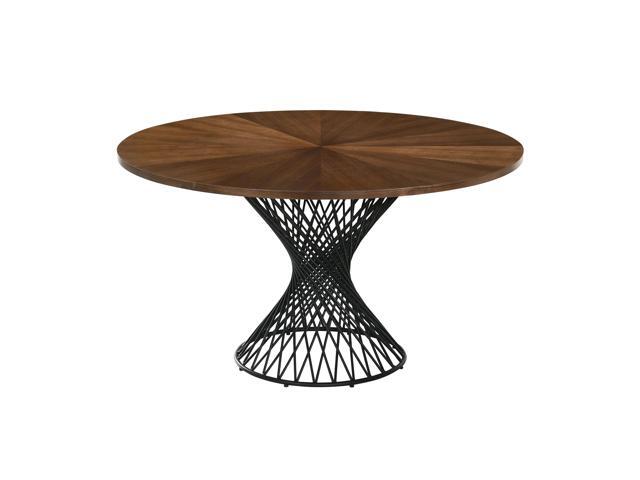 Cirque 54' Round Walnut Wood and Metal Pedestal Dining Table