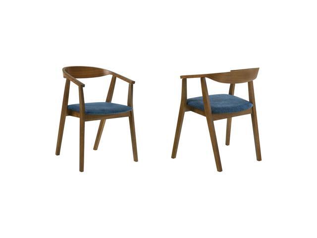 Santana Wood Dining Chair in Walnut Finish with Blue Fabric - Set of 2