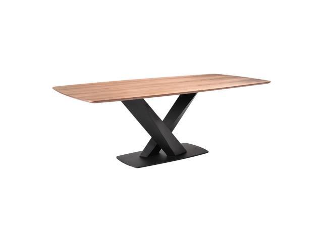 Everett Contemporary Dining Table in Matte Black Finish and Walnut Top