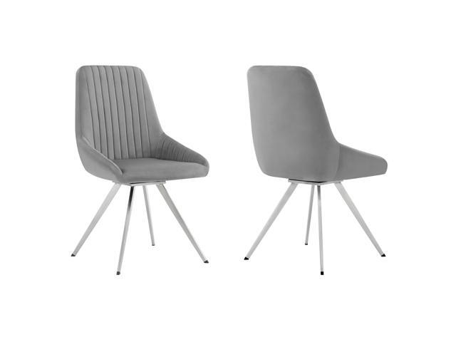 Skye Swivel Gray Velvet and Brushed Stainless Steel Dining Room Chairs - Set of 2