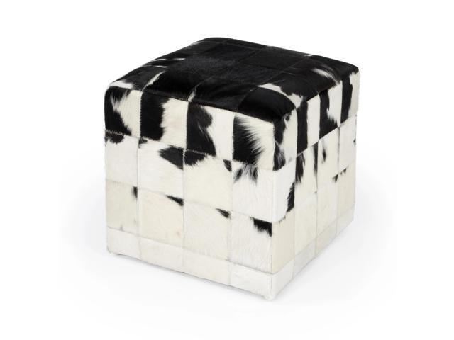 Photos - Sofa Victorian Hair on Hide Cube Ottoman in Black and White 5535373