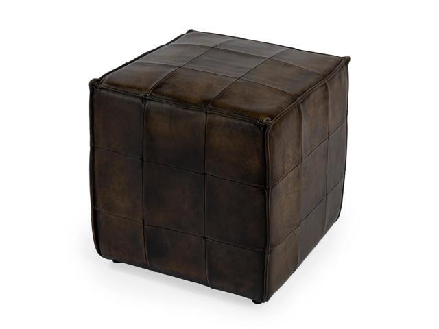 Leon Leather Cube Ottoman in Dark Brown 5561117